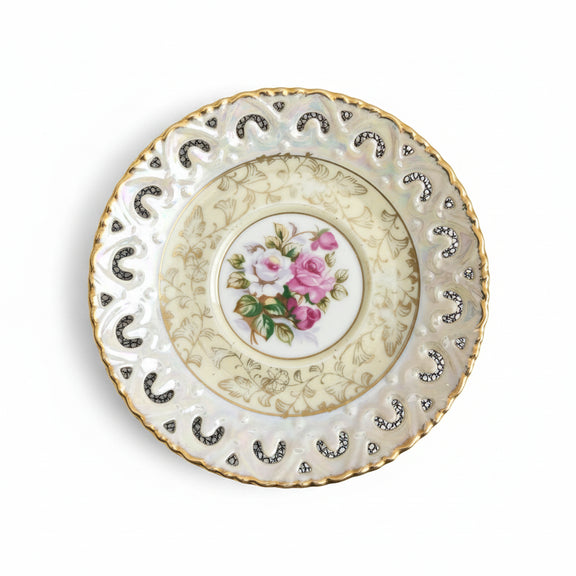 Vintage Iridescent Lusterware Hand-Painted Teacup & Saucer Set - Made in Japan|286958145464