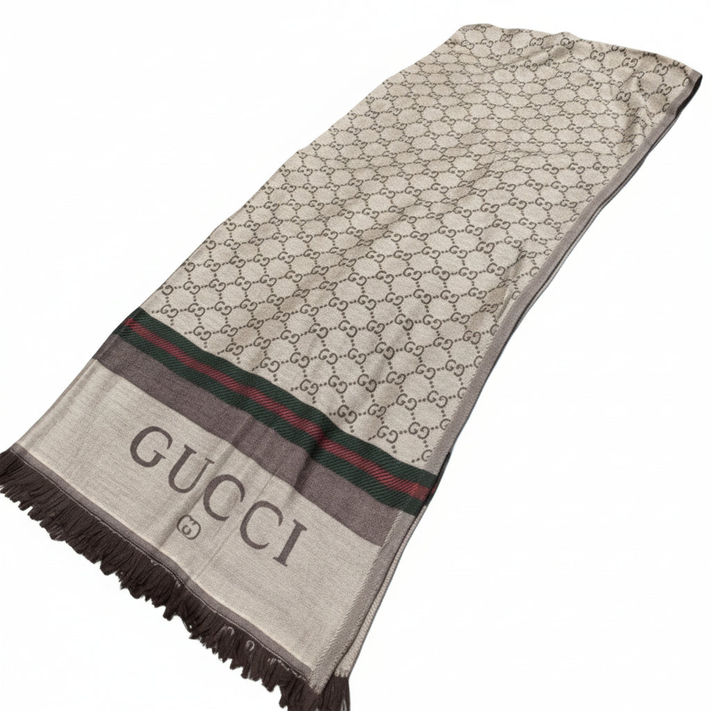 Gucci GG Jacquard Silk Wool Shawl with Iconic Red/Green Web Stripe|286998561455
