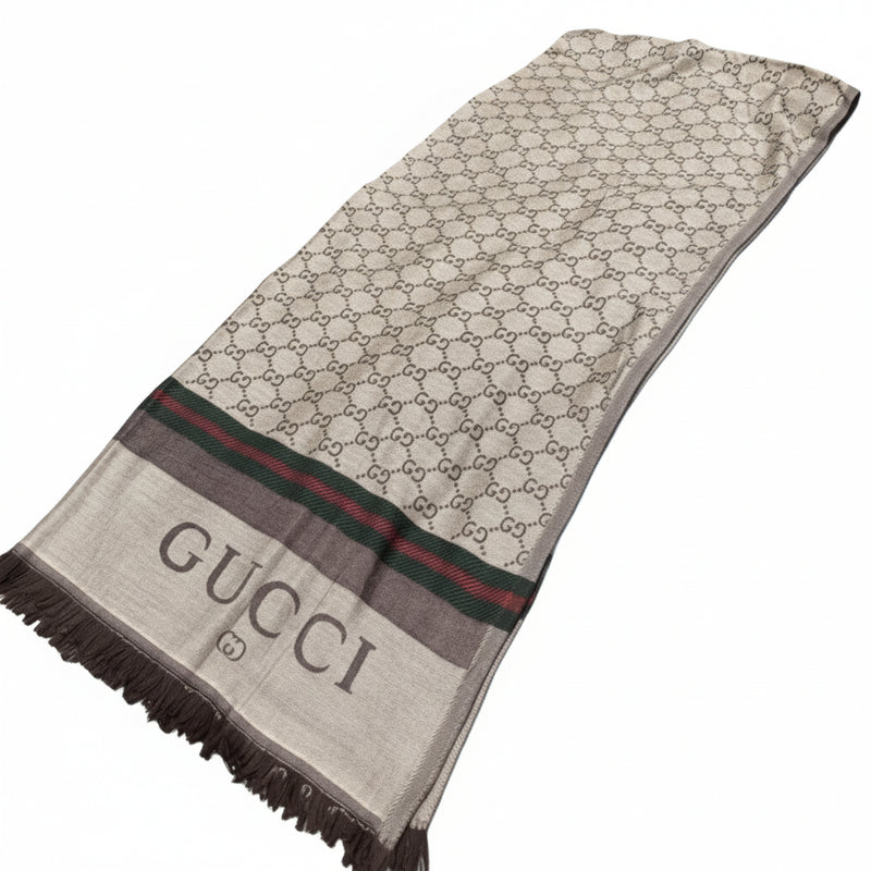 Gucci GG Jacquard Silk Wool Shawl with Iconic Red/Green Web Stripe|286998561455