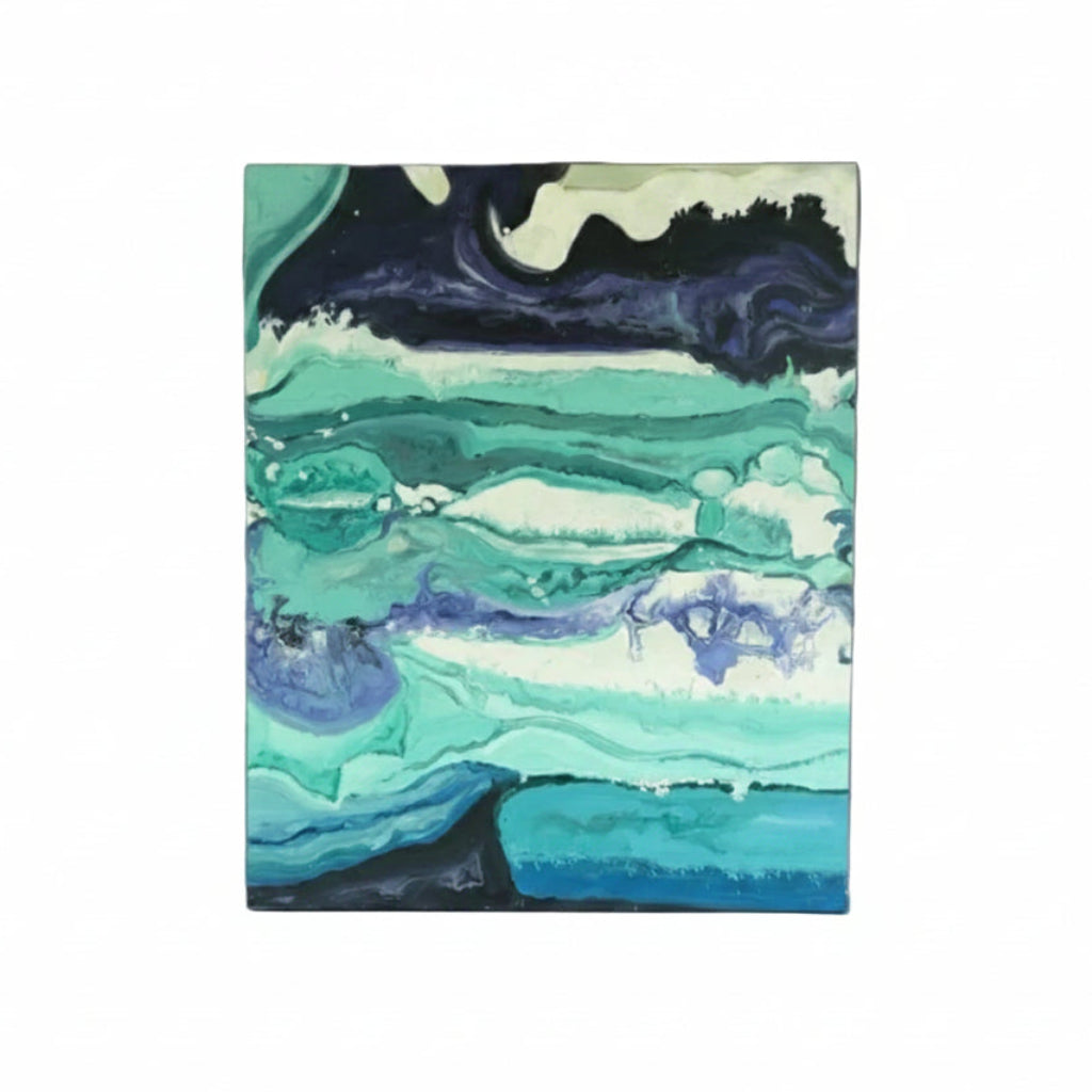 Original Abstract Fluid Acrylic Pour Painting - Teal, Purple & Navy Canvas Art|286971488627