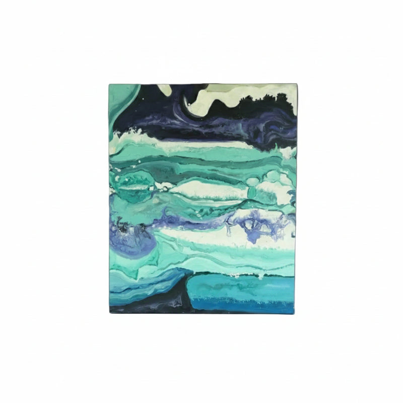 Original Abstract Fluid Acrylic Pour Painting - Teal, Purple & Navy Canvas Art|286971488627