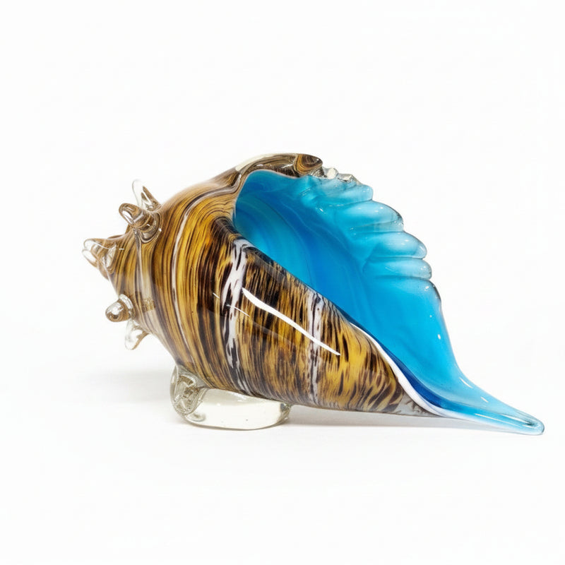 Hand-Blown Art Glass Seashell/Conch Figurine - Blue & Marbled|286956468439