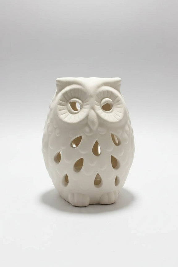 Vintage White Bisque Ceramic Owl Tea Light Holder - Pierced Porcelain Votive|287132157889