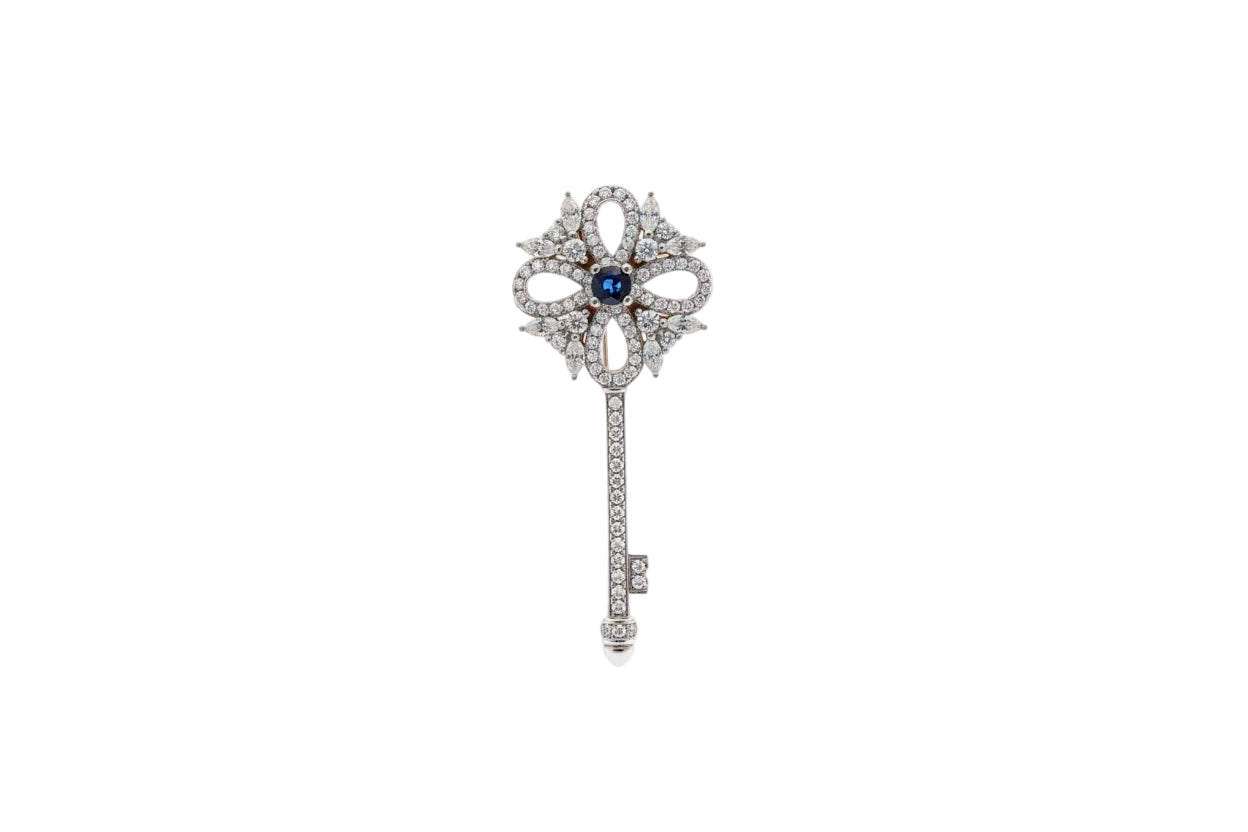 Triple Layered 18k White Gold Vermeil With 1.00Ct Sapphire Key|286915243490