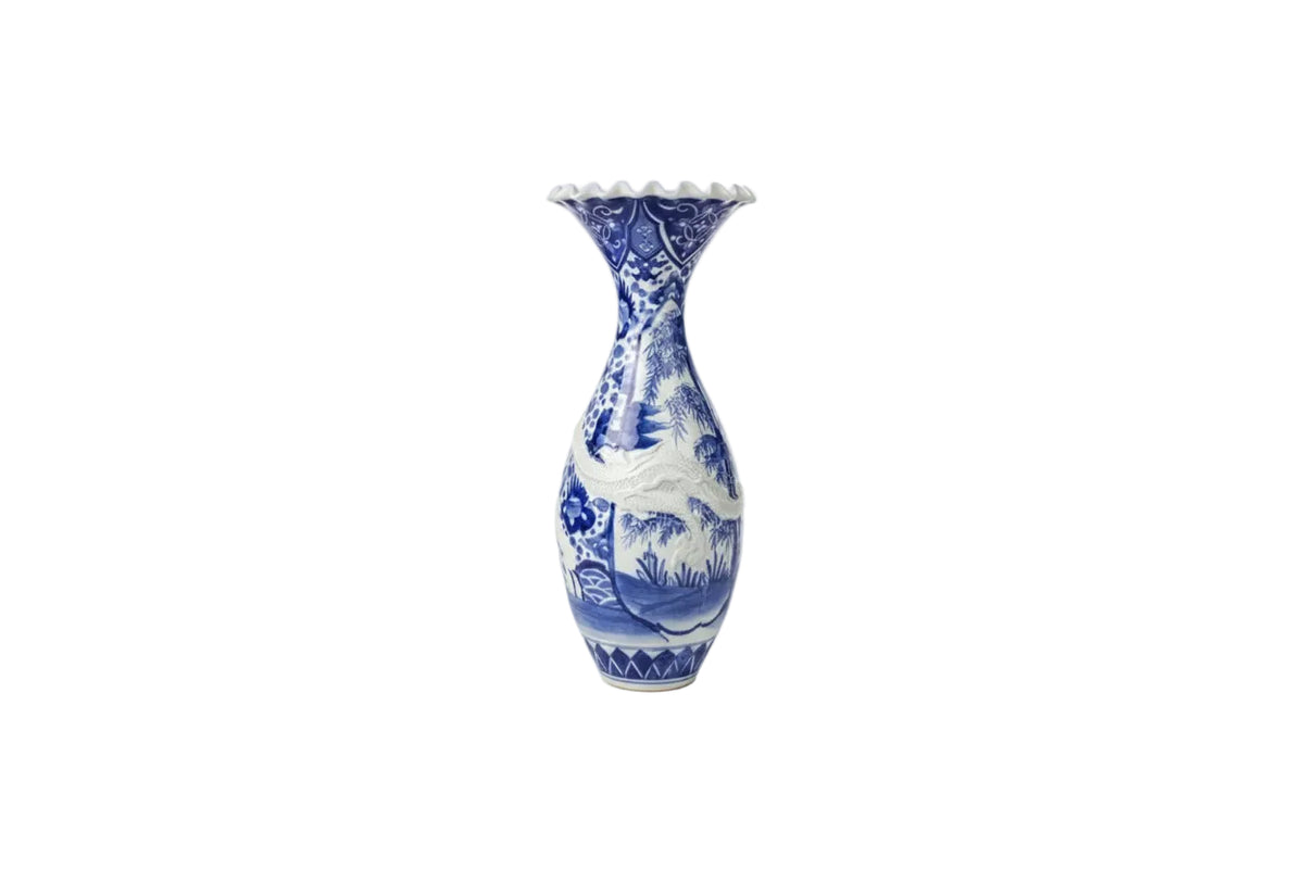 Monumental Meiji 42cm Blue & White Porcelain Dragon Vase - Japanese Export Ware|286997161350