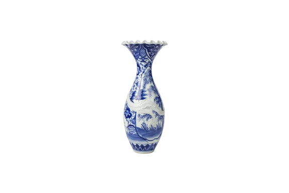 Monumental Meiji 42cm Blue & White Porcelain Dragon Vase - Japanese Export Ware|286997161350