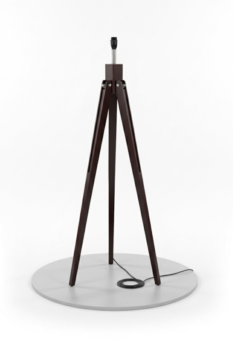 Dark Wood Tripod Floor Lamp with Black Drum Shade - Modern Mid-Century Style|286969347785