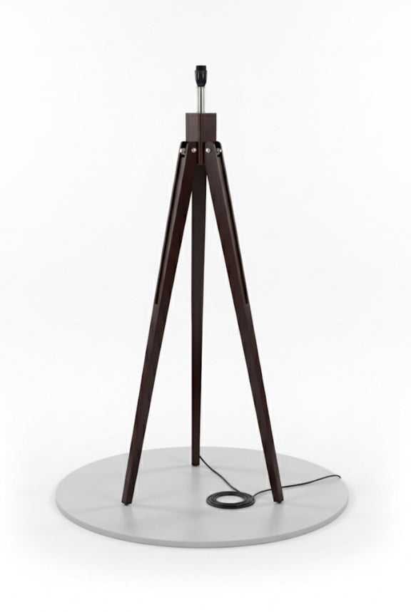 Dark Wood Tripod Floor Lamp with Black Drum Shade - Modern Mid-Century Style|286969347785