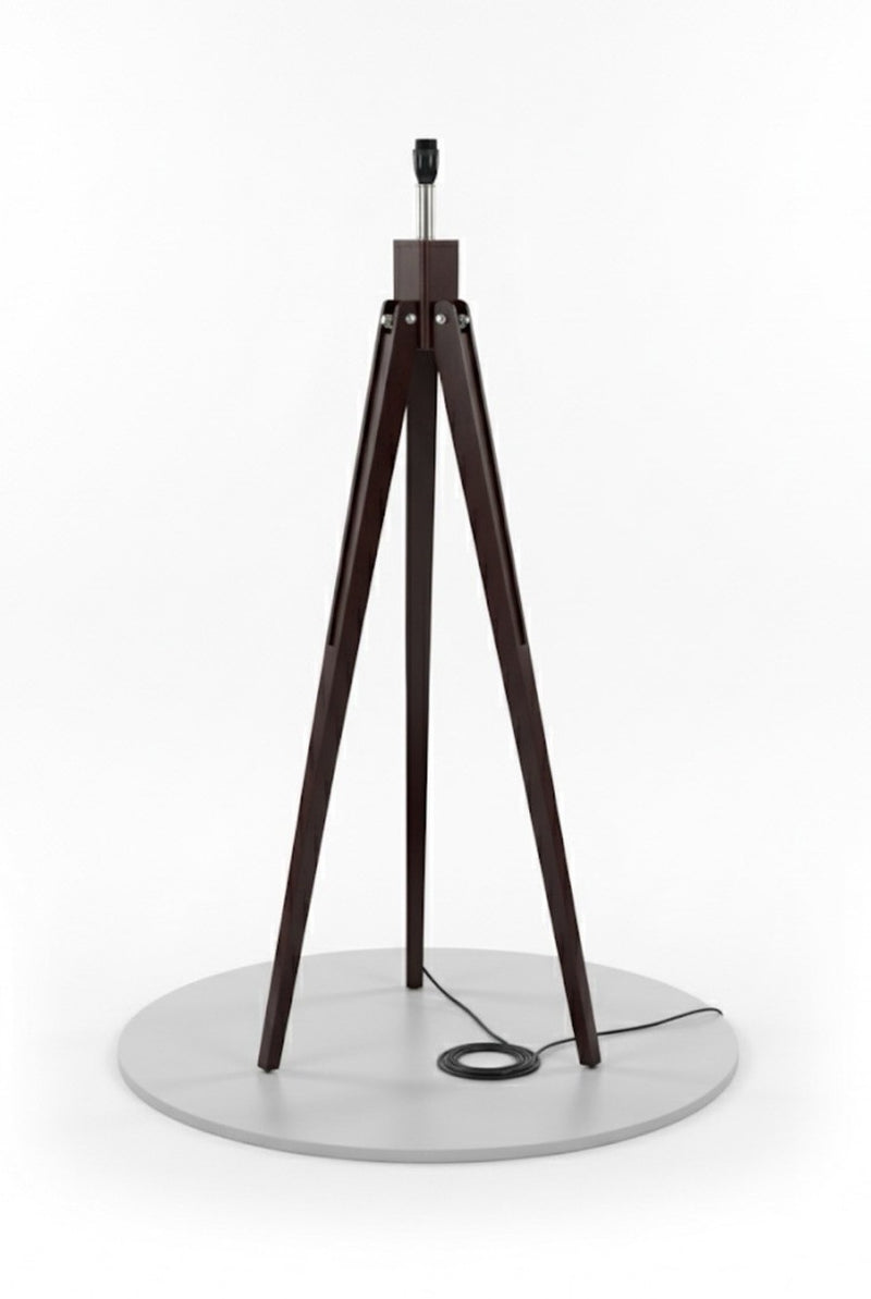 Dark Wood Tripod Floor Lamp with Black Drum Shade - Modern Mid-Century Style|286969347785