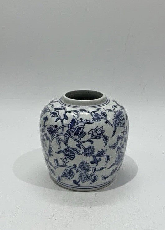 Blue & White Porcelain Ginger Jar - Floral Vine Pattern|287067048489