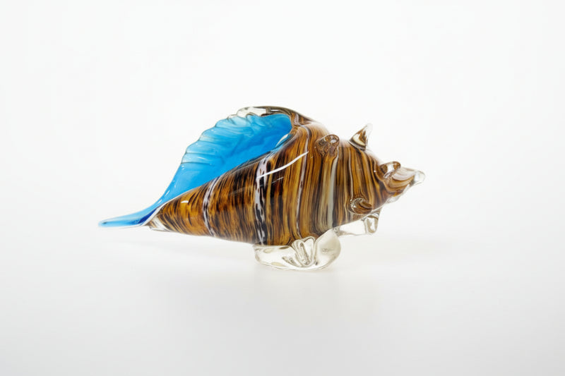 Hand-Blown Art Glass Seashell/Conch Figurine - Blue & Marbled|286956468439