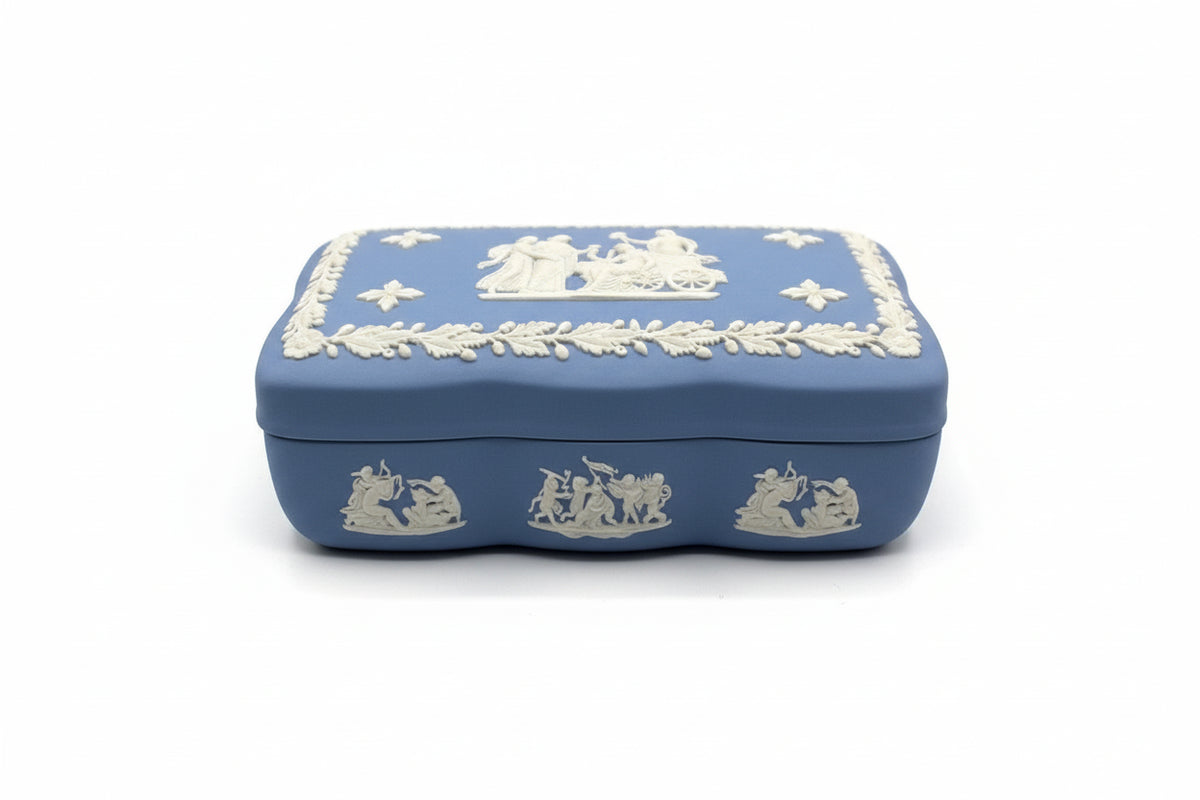 Wedgwood Jasperware Blue Trinket/ Jewelry Box- Classic Neoclassical Relief 1969|286906747003