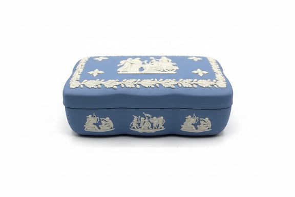 Wedgwood Jasperware Blue Trinket/ Jewelry Box- Classic Neoclassical Relief 1969|286906747003