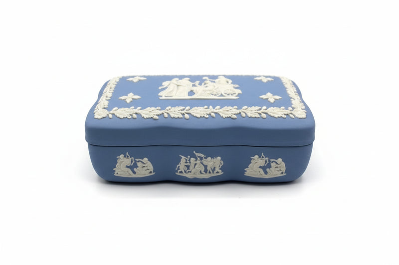 Wedgwood Jasperware Blue Trinket/ Jewelry Box- Classic Neoclassical Relief 1969|286906747003