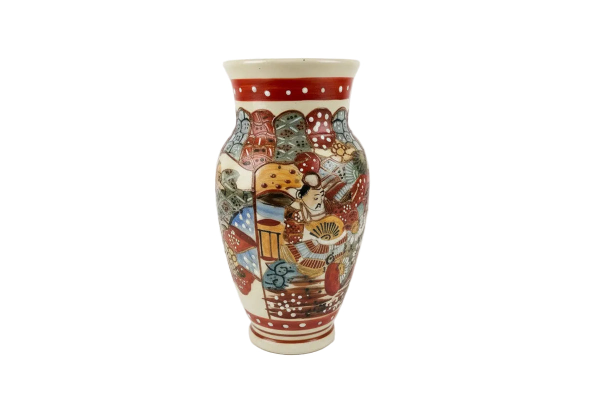 VINTAGE ANTIQUE JAPANESE SATSUMA STYLE VASE Heavy Gilt Moriage Enamel Figural|286956857777