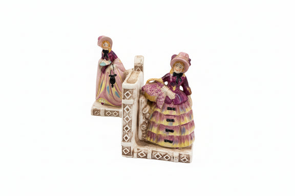 Victorian-Style Porcelain Lady Bookends Figural Crinoline Dress Foreign 34261|286956169397