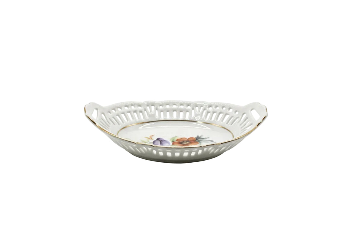 Antique Made In Germany Porcelain Trinket Dish - Hand Painted Floral Gold Trim|287099643245