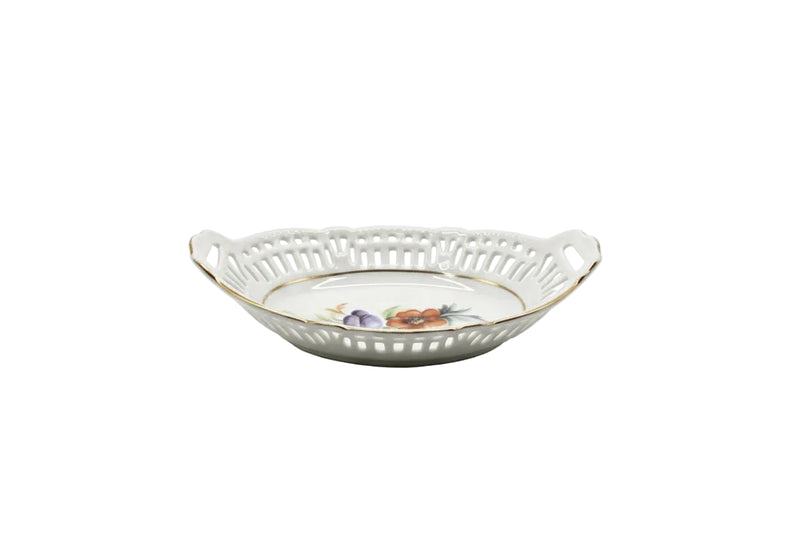 Antique Made In Germany Porcelain Trinket Dish - Hand Painted Floral Gold Trim|287099643245