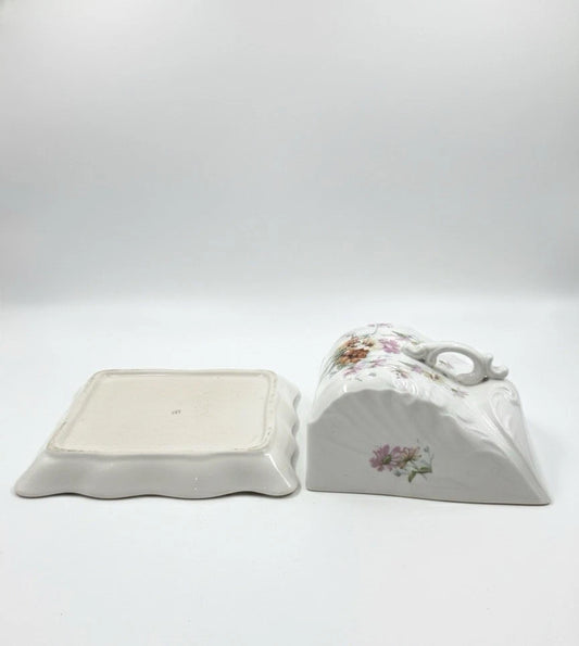 Antique Porcelain Cheese Dome & Plate Pattern 227 - Hand Painted Floral|287094953890