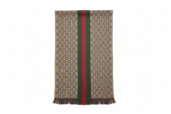 Gucci GG Jacquard Silk Wool Shawl with Iconic Red/Green Web Stripe|286998561455