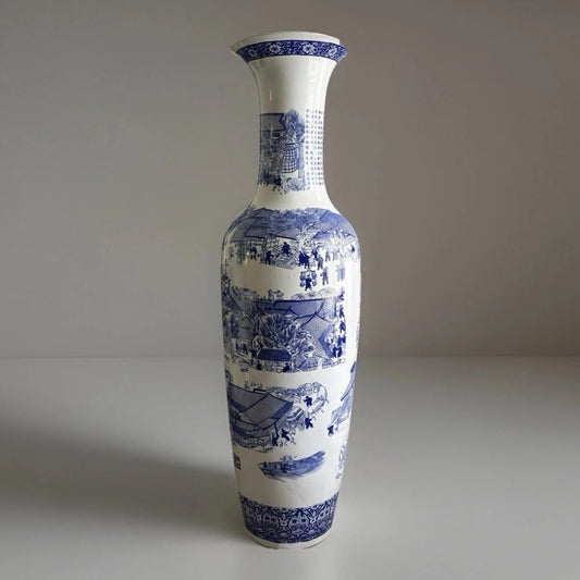 Chinese Blue & White REPRODUCTION Floor Vase - Qingming Figural Scene|286939969556