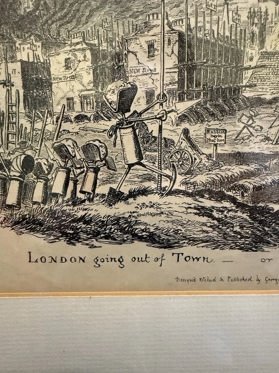 Rare George Cruikshank 1829 Satirical Print: "London Going Out of Town|286970263914