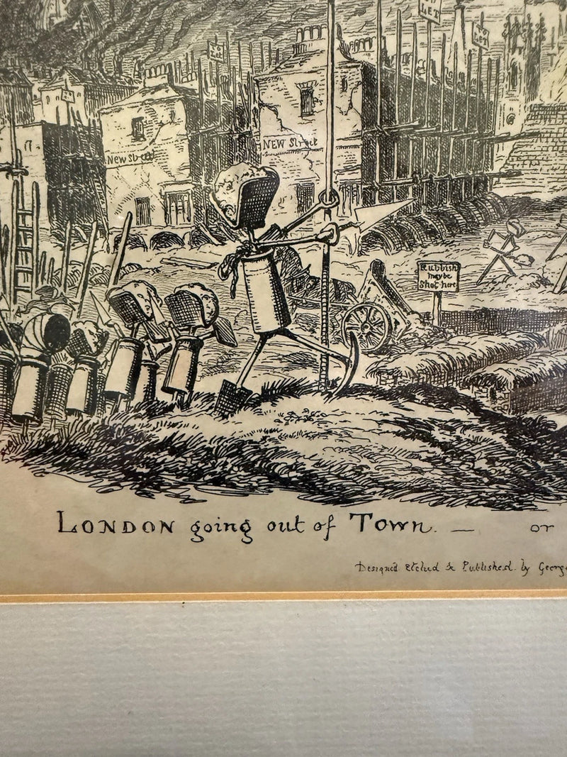 Rare George Cruikshank 1829 Satirical Print: "London Going Out of Town|286970263914