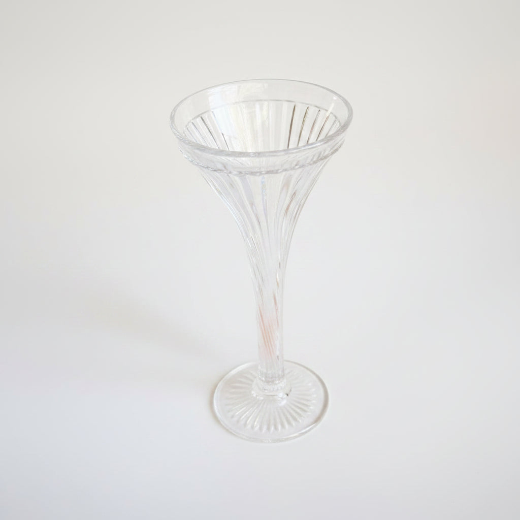 Vintage Clear Pressed Glass Trumpet Vase Ribbed Swirl Fluted|286911112108