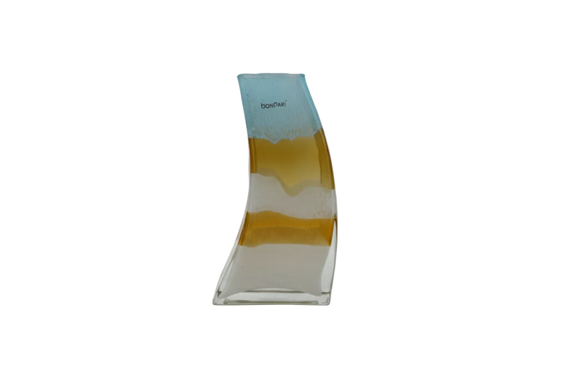 VINTAGE BONPARI Art Glass Vase Mid Century Modern Layered Curved Amber Blue MCM|286940469151