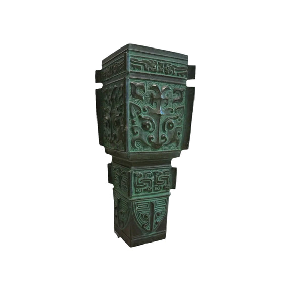 Bronze-Style Archaic Chinese Ritual Vessel | Taotie Mask Decor | Antique Green|286939528162