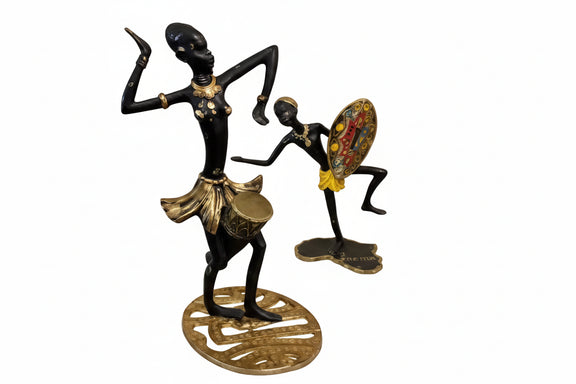 Vintage Mid Century African Tribal Bronze Figures - Set of 4 Stylized Sculptures|286914869338