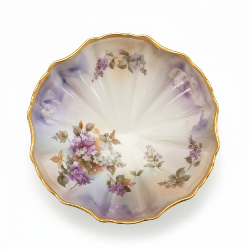 Antique German Footed Porcelain Centrepiece Bowl-Floral & Gold Shell|286938052401
