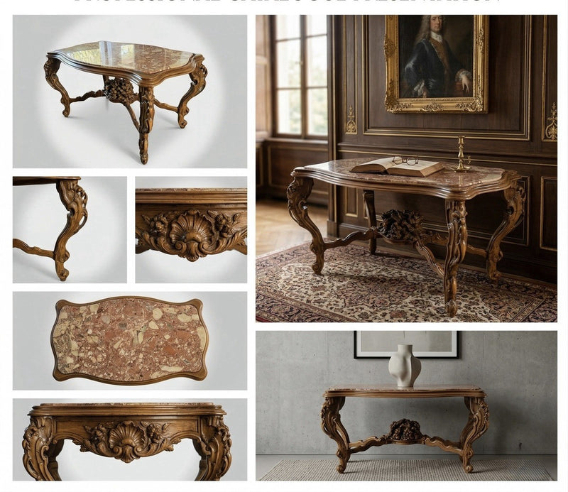 Louis XV Style Carved Wood  Marble Table|286886004985
