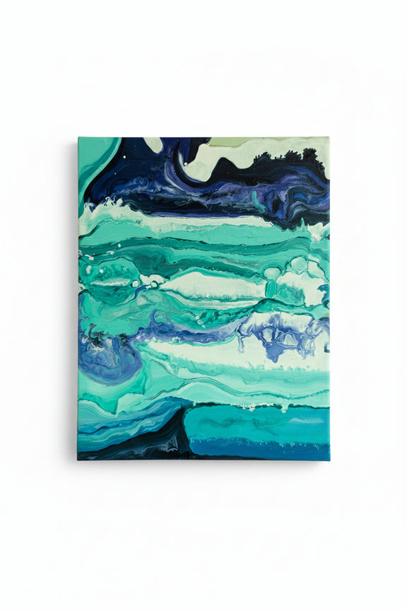 Original Abstract Fluid Acrylic Pour Painting - Teal, Purple & Navy Canvas Art|286971488627