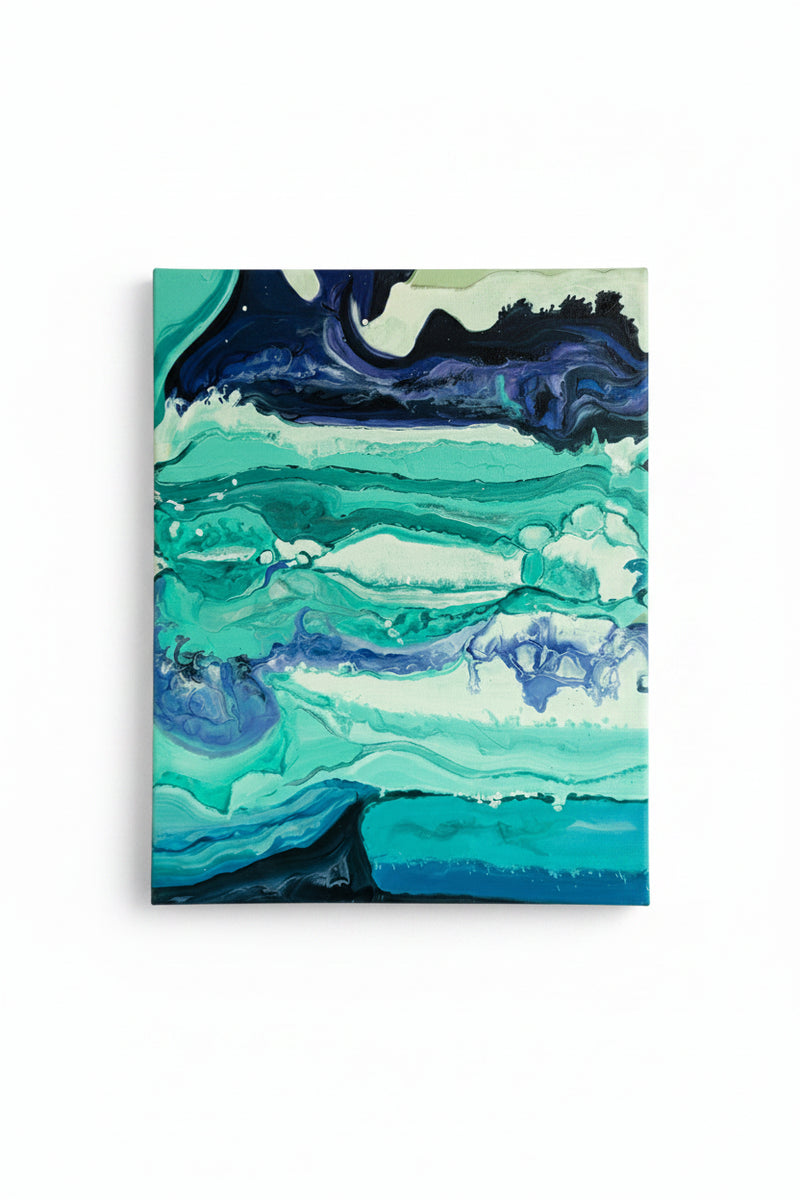 Original Abstract Fluid Acrylic Pour Painting - Teal, Purple & Navy Canvas Art|286971488627