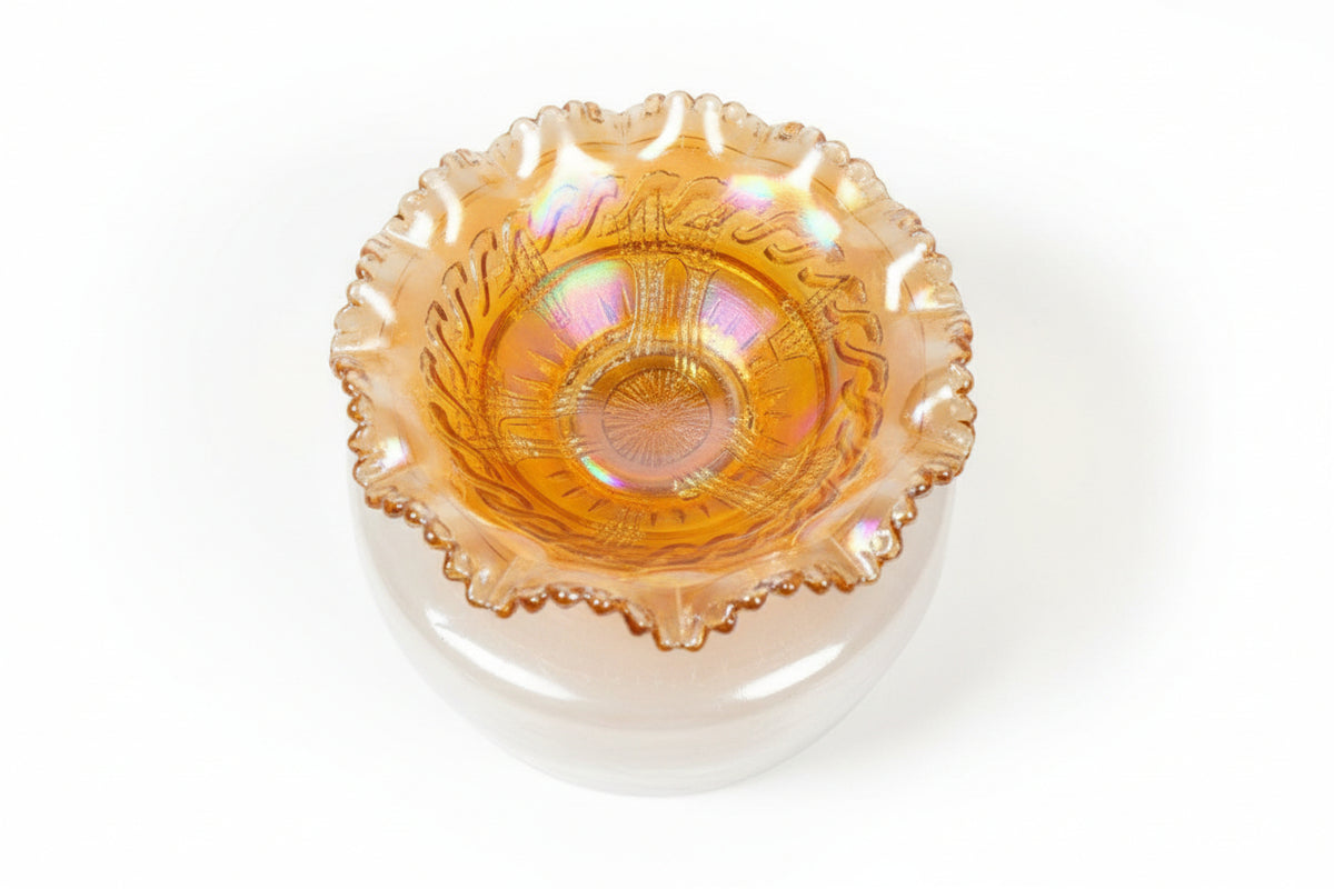 ANTIQUE FENTON Marigold Thistle Carnival Glass Bowl Ruffled Edge C.1911|286941344590