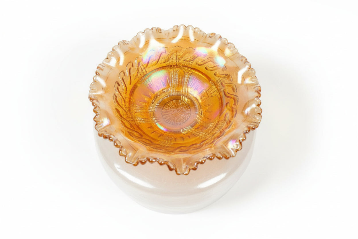 ANTIQUE FENTON Marigold Thistle Carnival Glass Bowl Ruffled Edge C.1911|286941344590