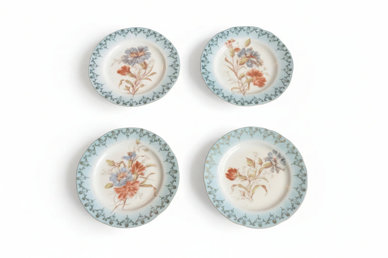 Set of 6 Antique Plates Blue Border Gilt Floral I. 1545 Mark Dresden Style China|286902642663