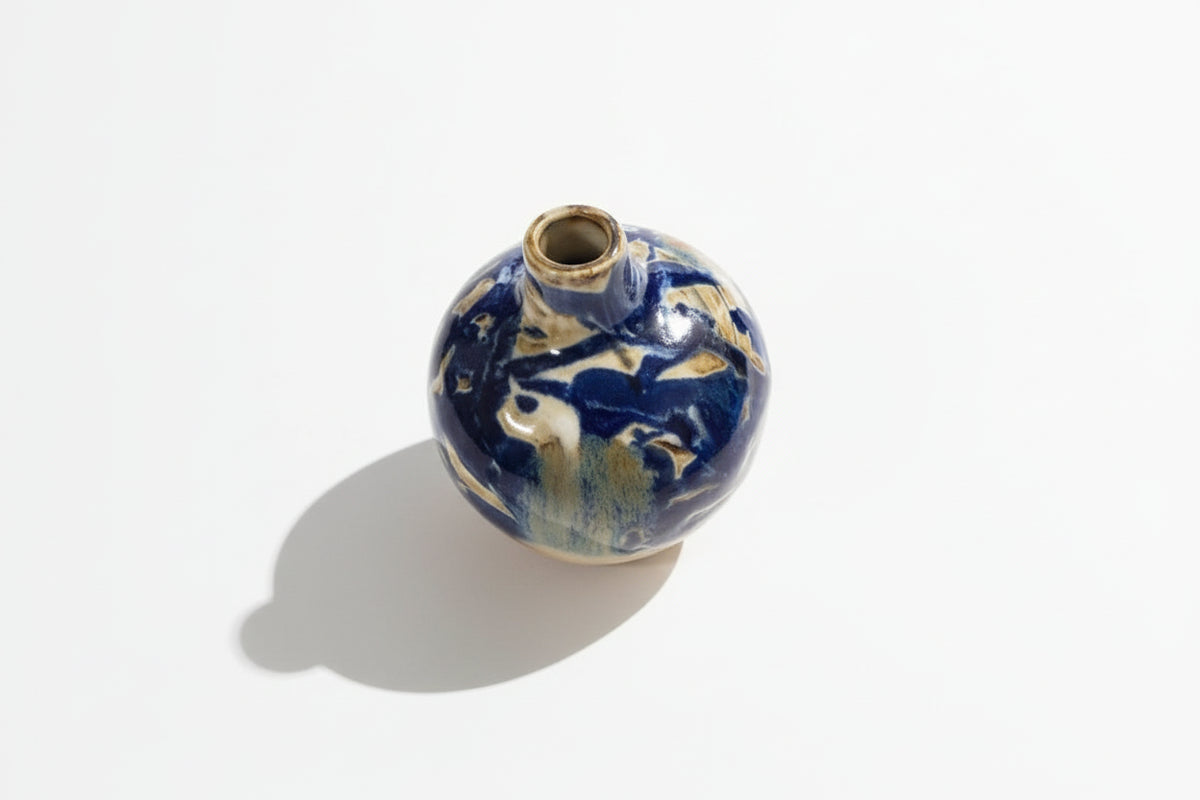 Japanese Studio Pottery Mini Vase - Signed Blue/White Glaze|286964055882