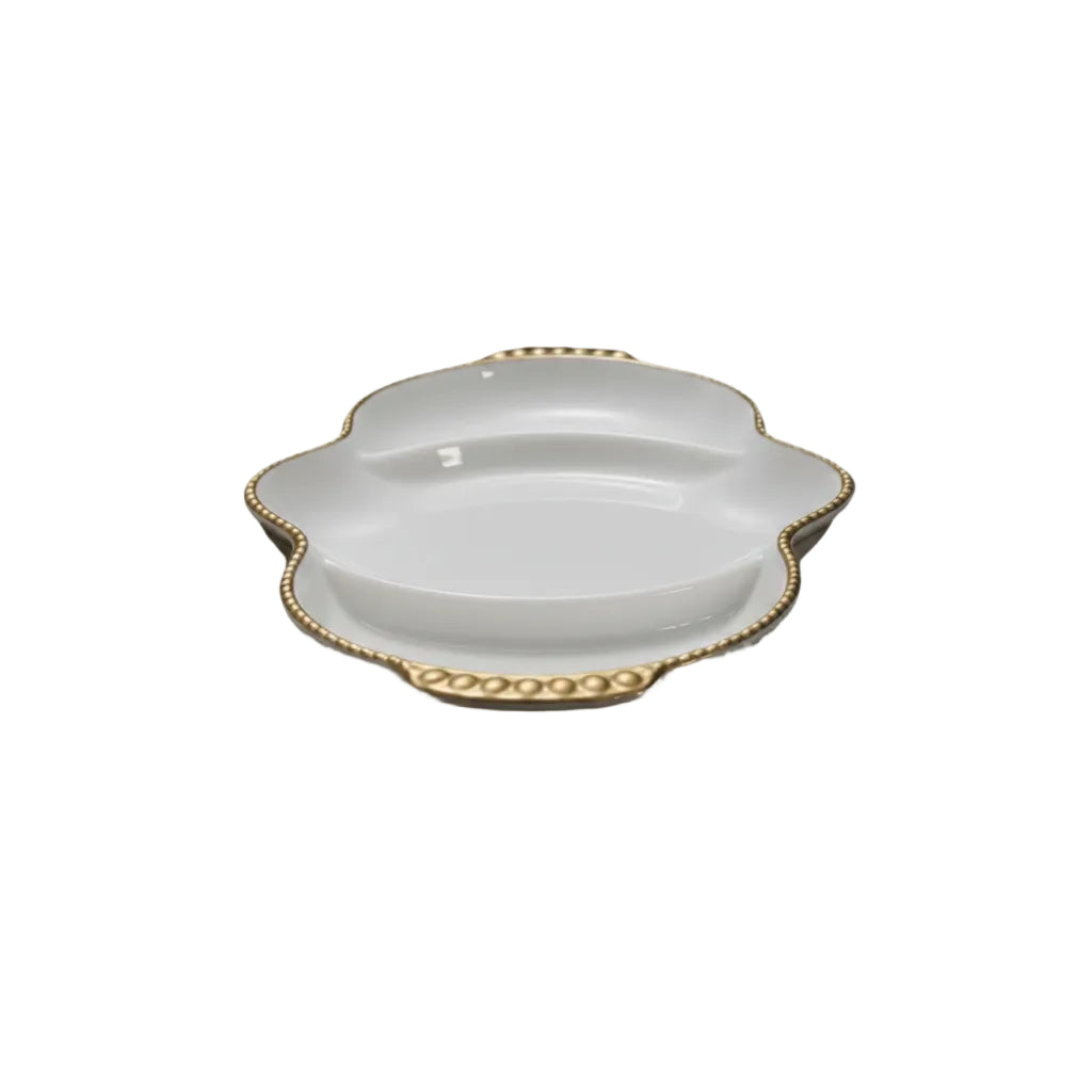 Vintage Fire King Milk Glass Divided Relish Tray Anchor Hocking Swirl Gold Trim|286995505433