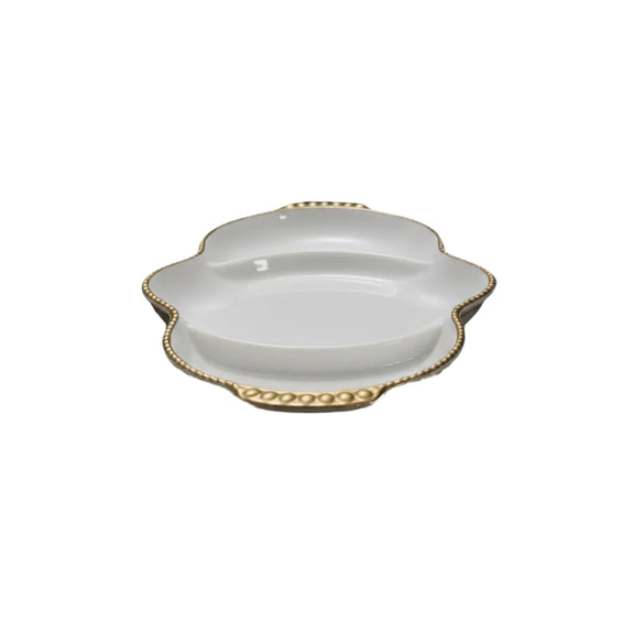 Vintage Fire King Milk Glass Divided Relish Tray Anchor Hocking Swirl Gold Trim|286995505433