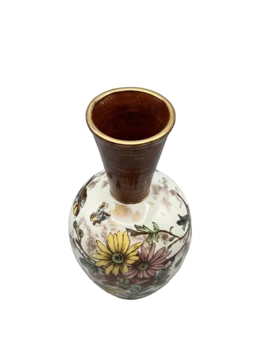 Rare Antique MOORE & CO. Floral Bud Vase 1872 Porcelain Hand Painted Gilt|286964472282