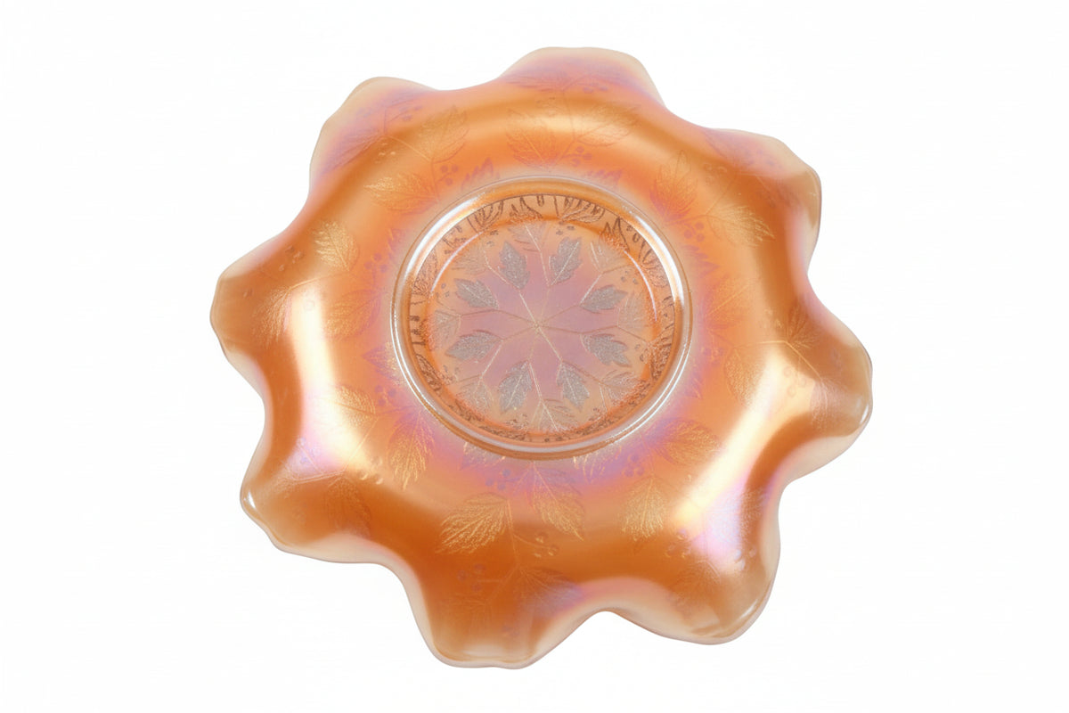 VINTAGE FENTON Holly Berries Marigold CARNIVAL GLASS Bowl Scalloped Rim RARE|286941643983