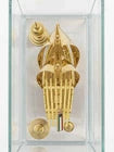 Vintage Kuwait 24k Gold Plated Dhow Ship Model & Kuwait Towers Display Case