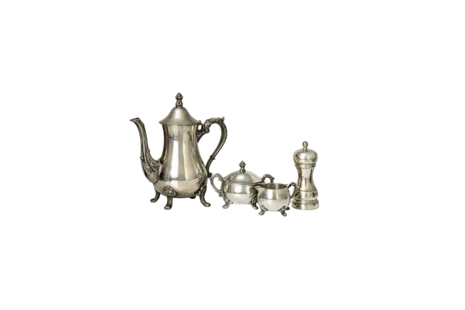 Vintage Italian Silver-Plated Tea & Tableware Set | Ornate Scroll & Floral Engraving | Victorian Style | 1950s