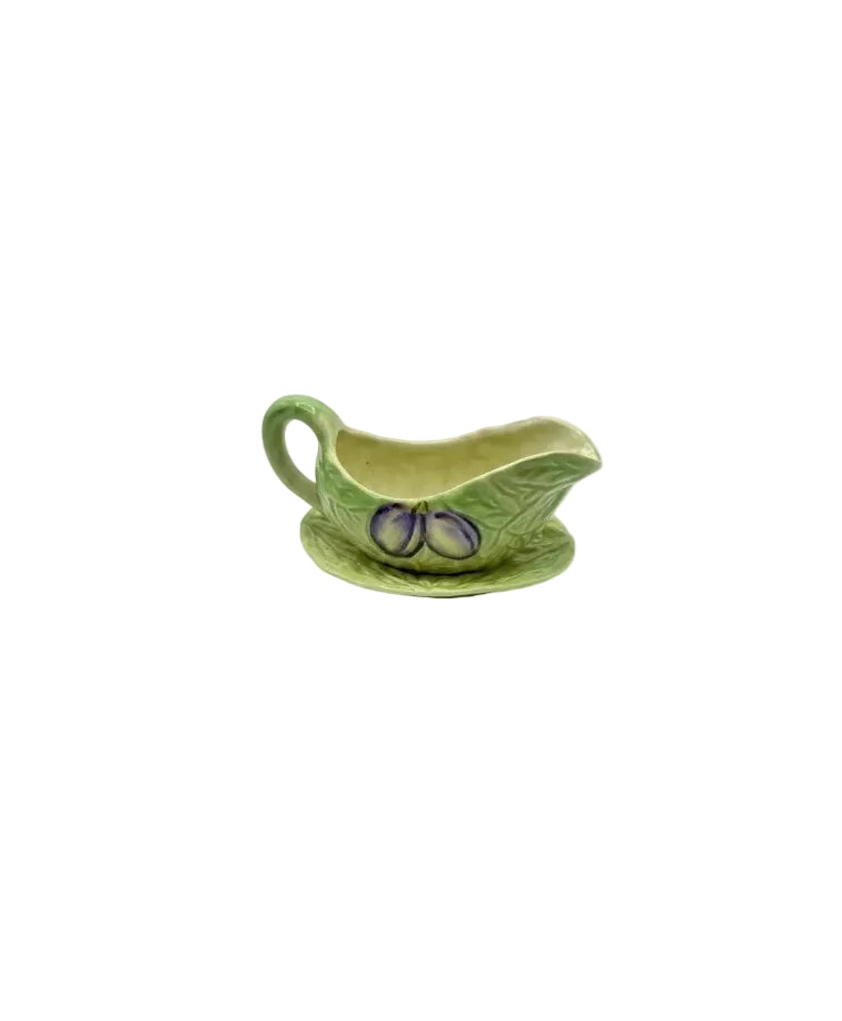 Vintage Shorter & Son Staffordshire Sauce Boat & Underplate | Cabbage Leaf & Plum | Hand Painted | c.1945