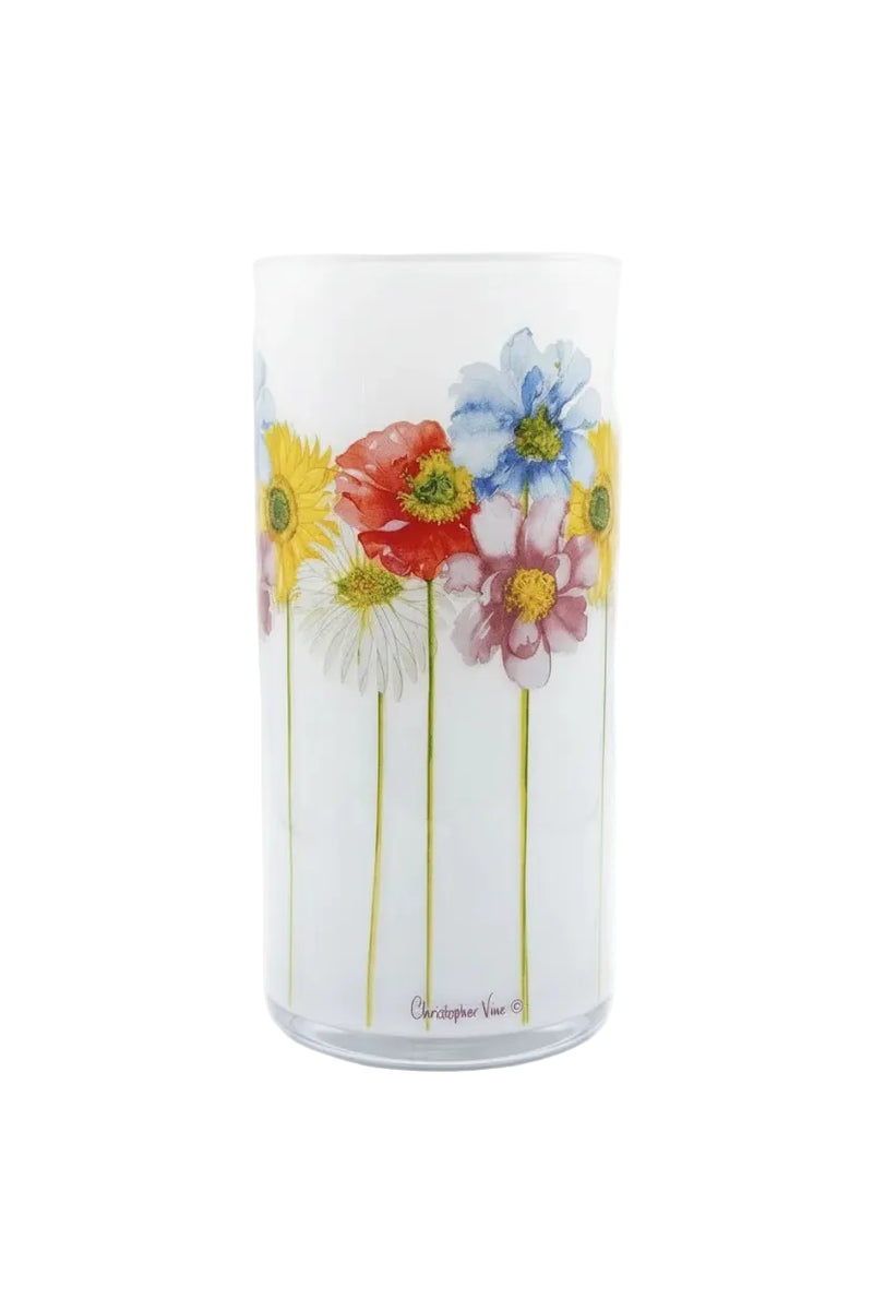 Christopher Vine Design Floral Glass Cylinder Vase - Poppies & Daisies Rare