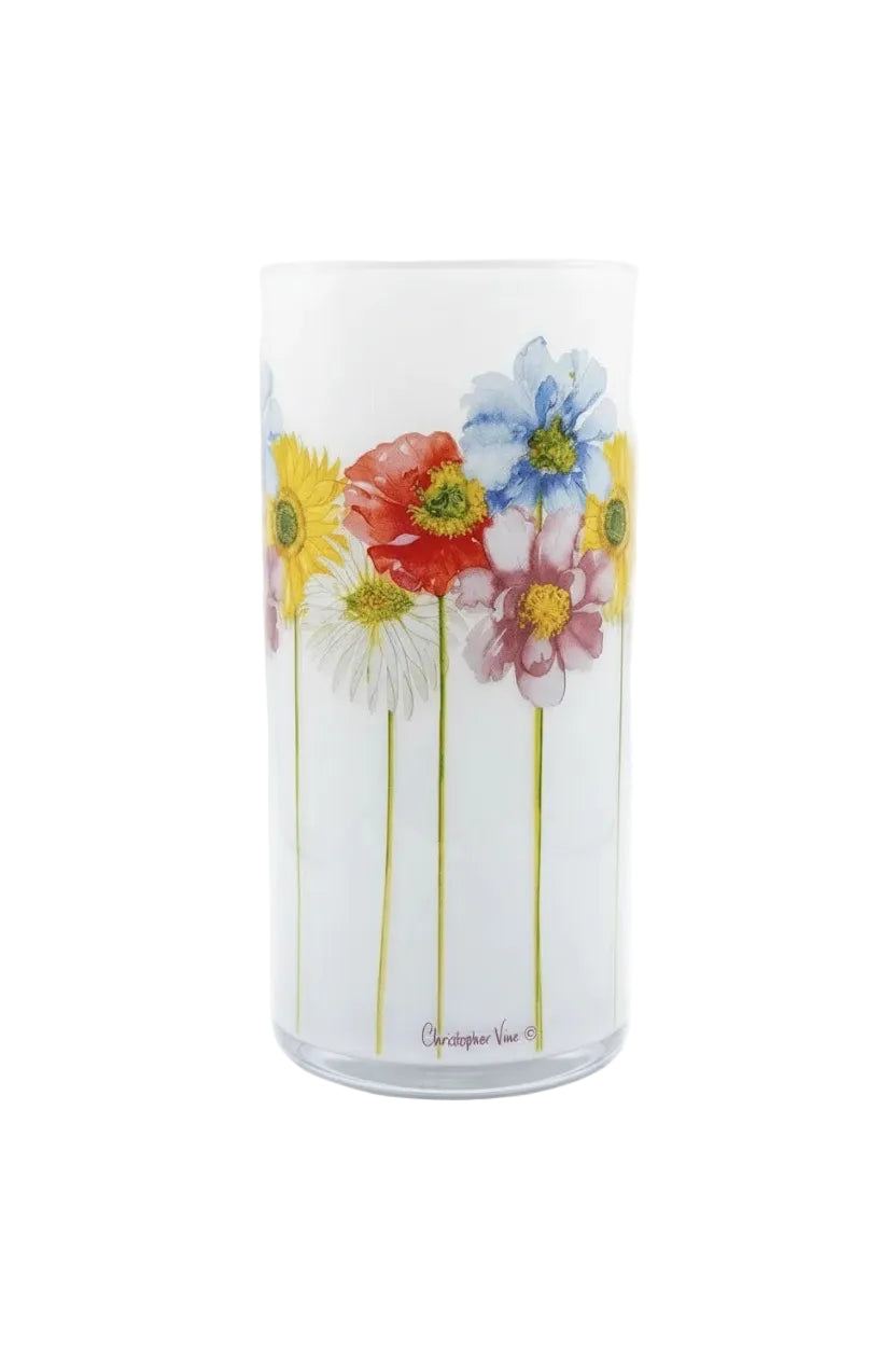 Christopher Vine Design Floral Glass Cylinder Vase - Poppies & Daisies Rare