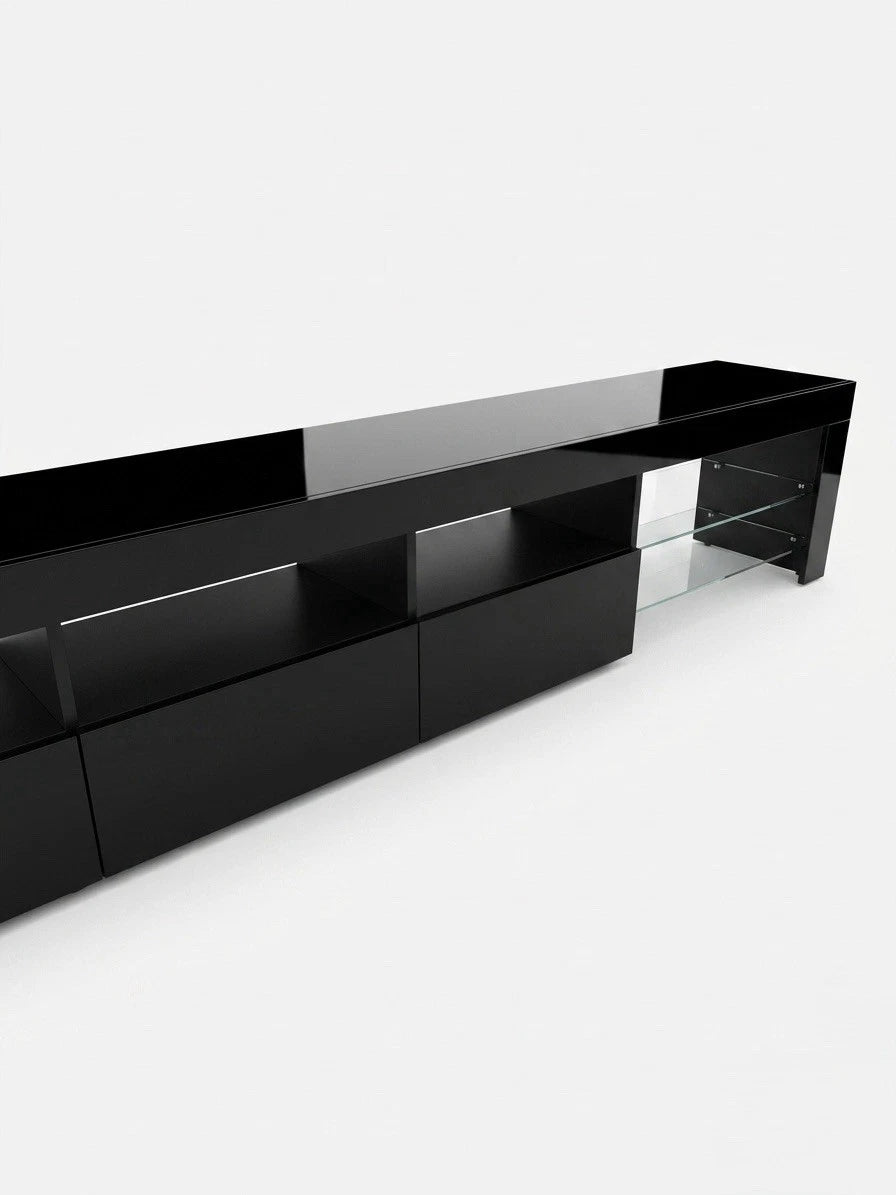Modern Black Entertainment Set, Long TV Unit with & Coffee Table