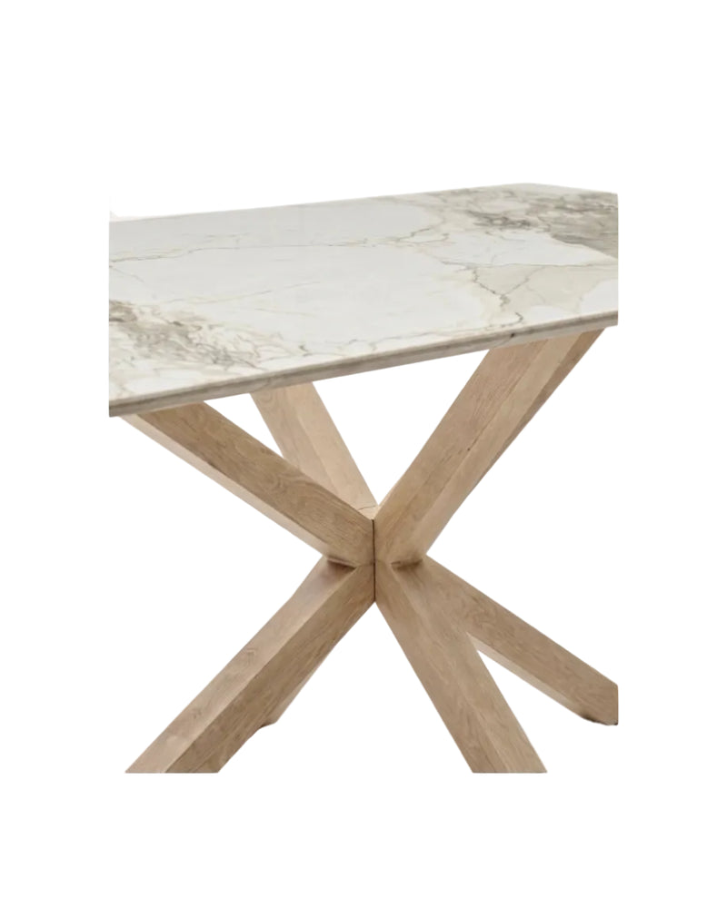 Luxury Marble Dining Table – Calacatta Top & Solid Oak Cross Base